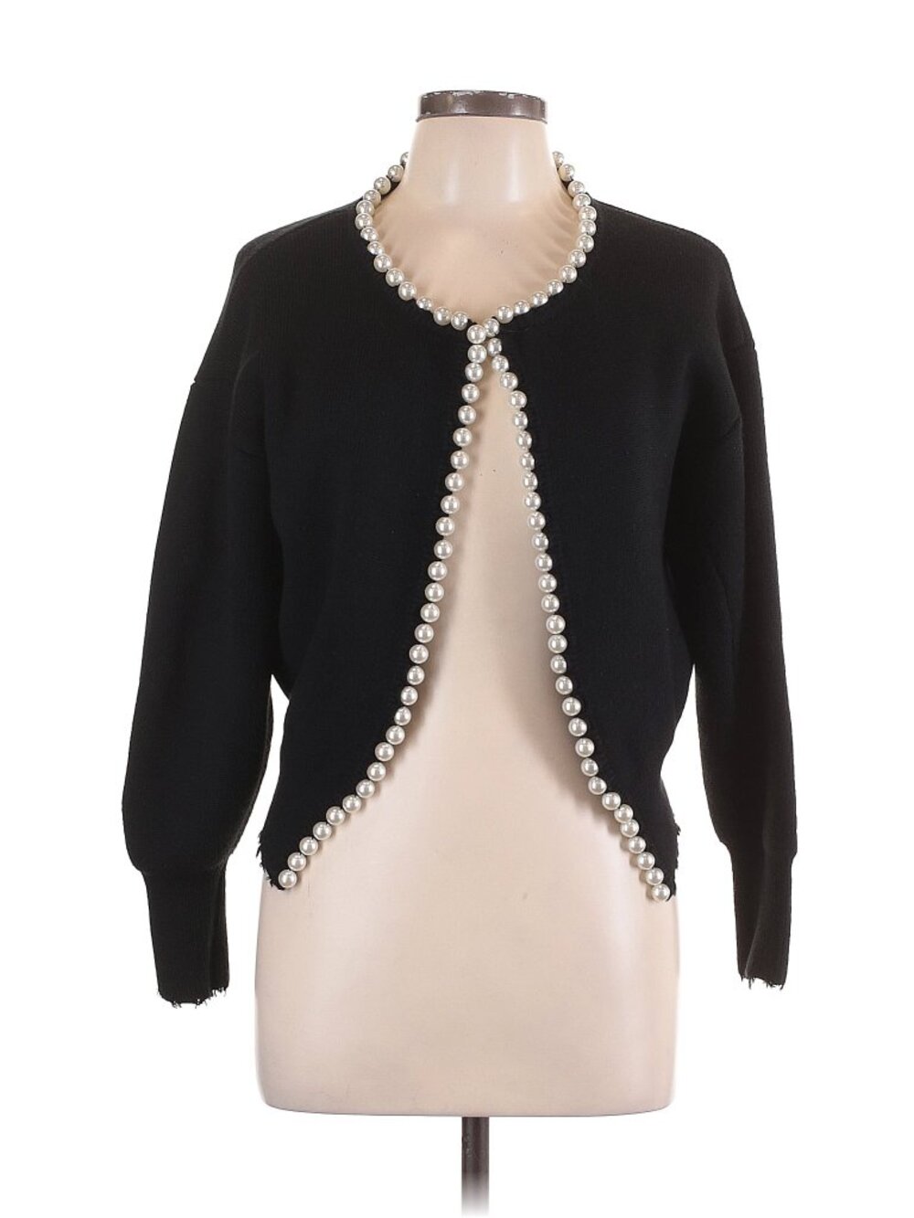 Vita Grace Isabella pearl trim wool cashmere blend black cardigan sweater! M / L